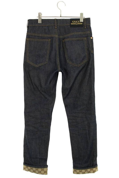 Gucci 23AW 700949 Xdb1z GG Denim Pants With All-over Pattern Foldover Men's 29