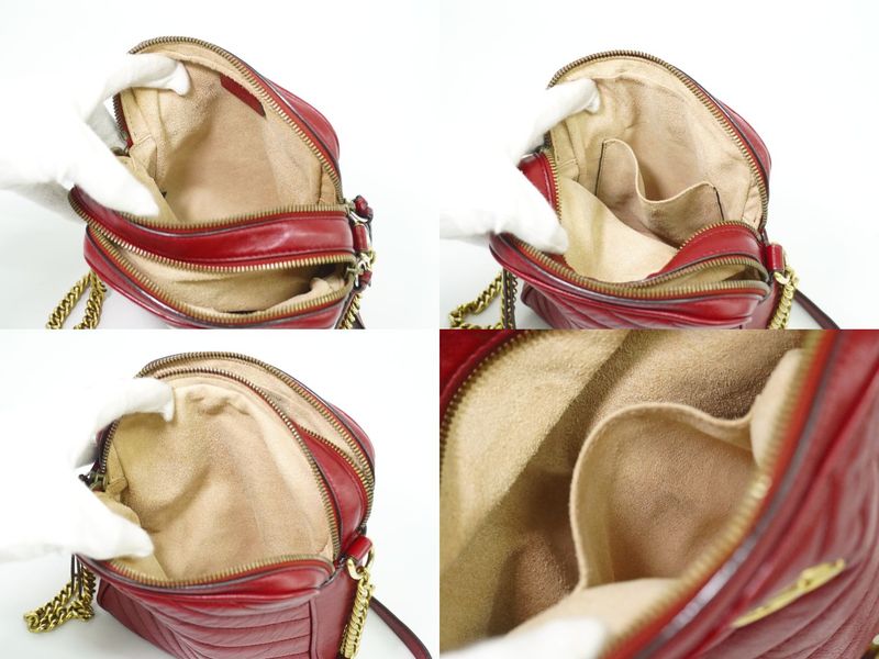 Authentic Gucci GG Marmont Shoulder Bag Pochette Leather Red 550155 Bag