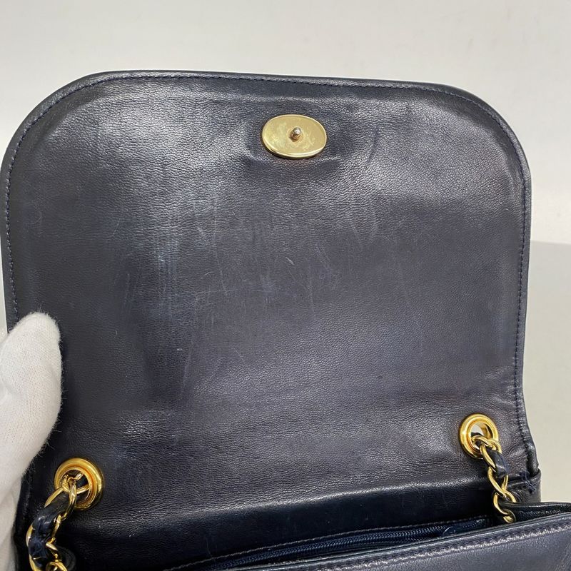 Chanel Shoulder Bag Lambskin Navy Gold Hardware Women