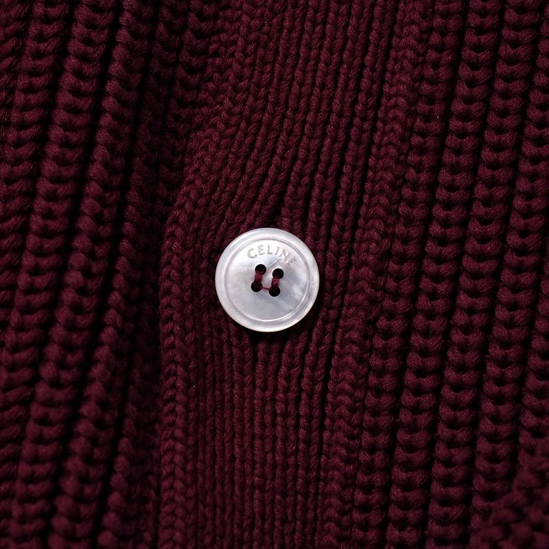 Celine Cardigan Size S (165 84A) Knit College Cardigan Logo Patch Cotton Wine