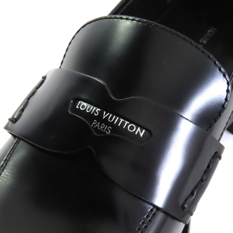 Louis Vuitton Connelly Line Square Toe Logo Leather Coin Loafer Black 35.5