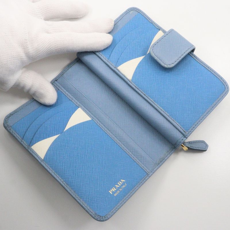 Prada Saffiano Astrale Light Blue Women's Fold Wallet