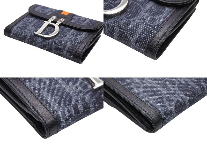 Dior Bifold Wallet Compact Trotter Line Navy Black Orange — view 4