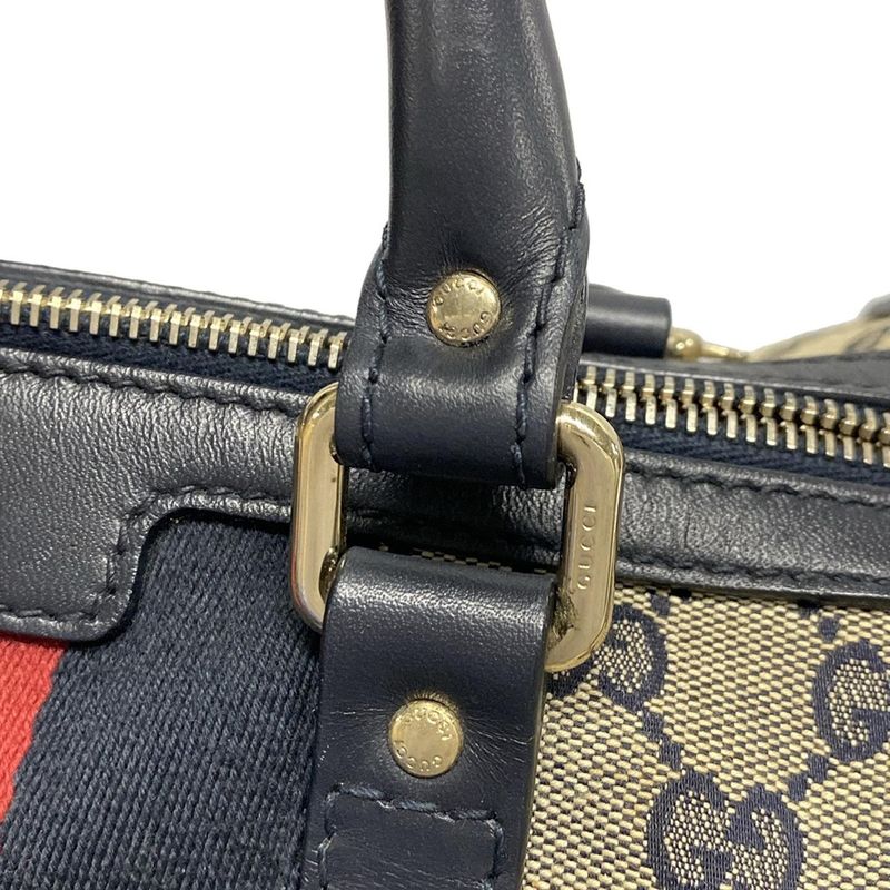 Gucci Handbag GG Pattern 269876 Navy X Ivory X Red Mini Boston Leather