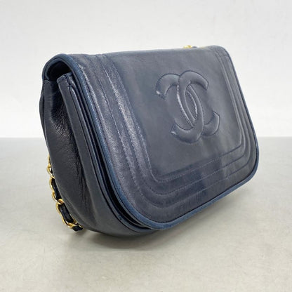 Chanel Shoulder Bag Lambskin Navy Gold Hardware Women