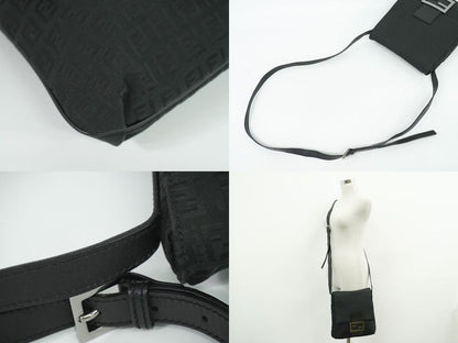 Authentic Fendi Zucchino Shoulder Bag Pochette Canvas Black 8bt127 Zucchino Bag
