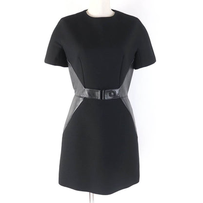 Louis Vuitton Fhdr73qis Wool Silk Blend Leather Short Sleeve Dress Black 34