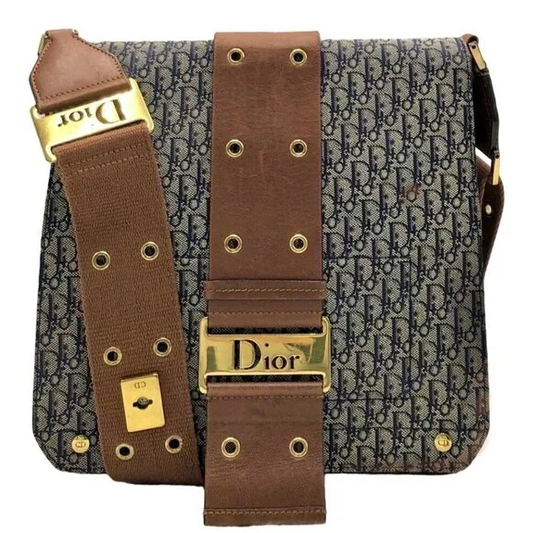 Christian Dior Monogram Street Chic Messenger Shoulder Bag Leather Tan