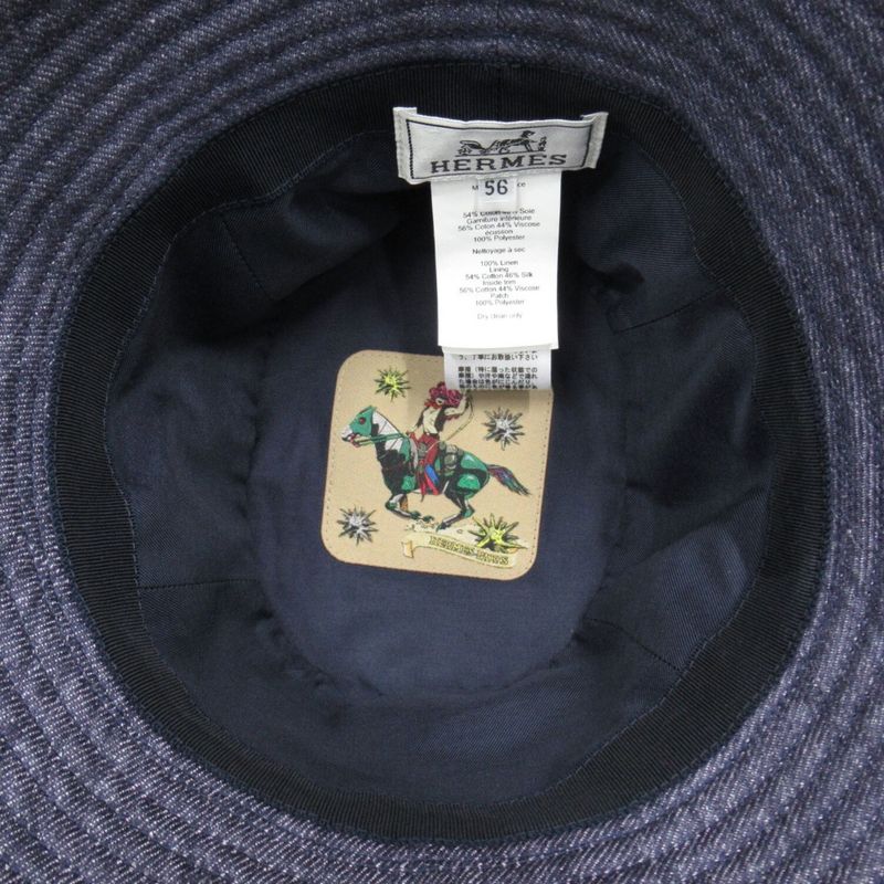 Hermes Denim Eden Bucket Hat Linen Serie Logo Silver Hardware Size 56 Indigo