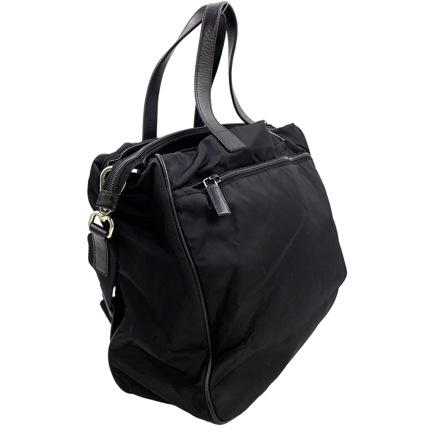 Prada 2-Way Shoulder Leather Nylon Black Handbag Silver — view 2
