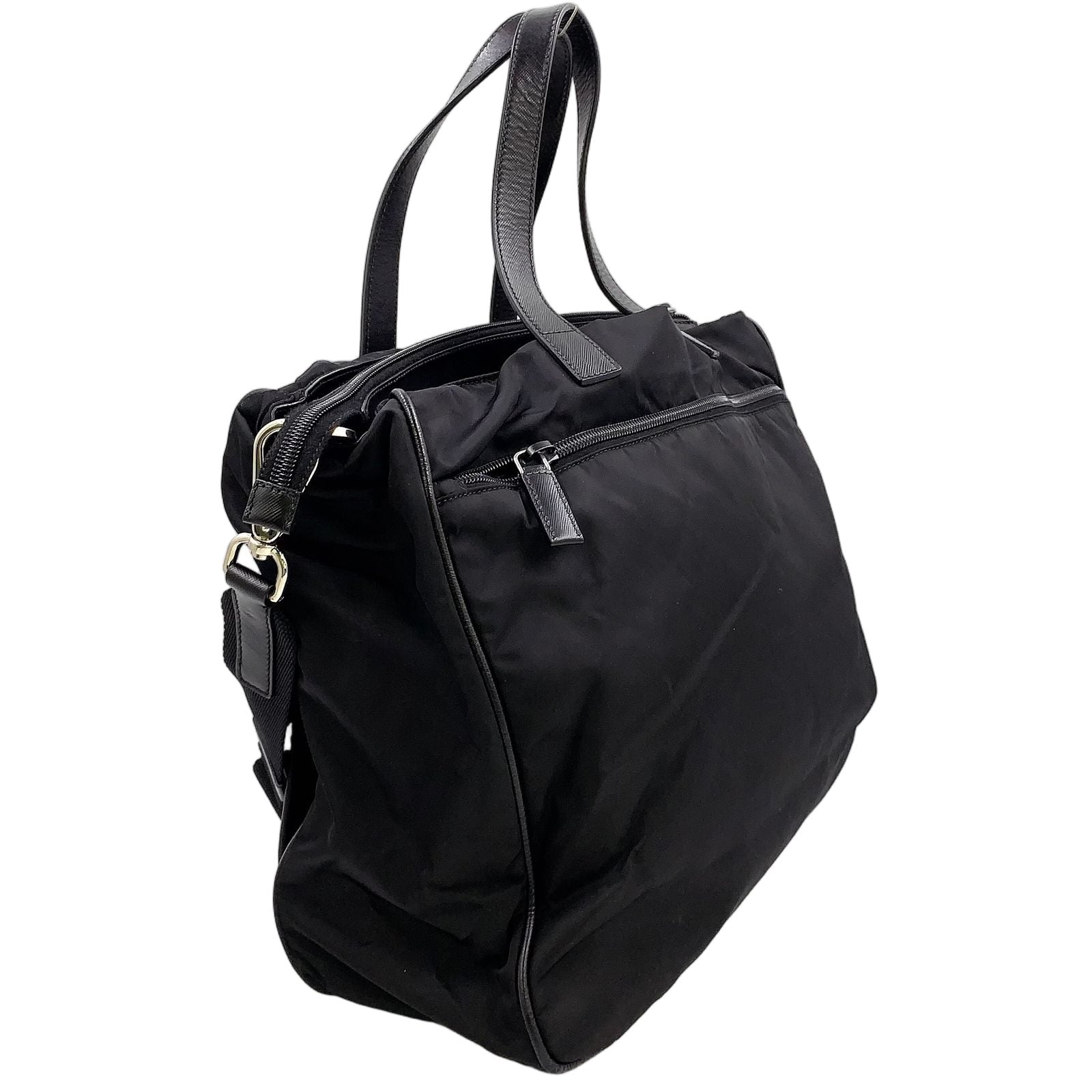 Prada 2-Way Shoulder Leather Nylon Black Handbag Silver — view 2