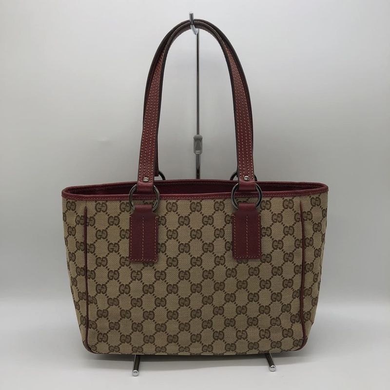 Gucci 113019 GG Canvas Tote Handbag Leather Brown Ladies Men Fashion Vintage