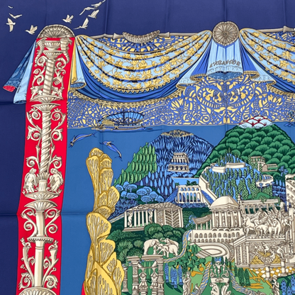 Hermes Carre 90 L Atlantide Atlantis Continental Silk Scarf Navy