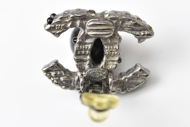 Chanel Earrings Accessories Rhinestone Pearl Gunmetal Black