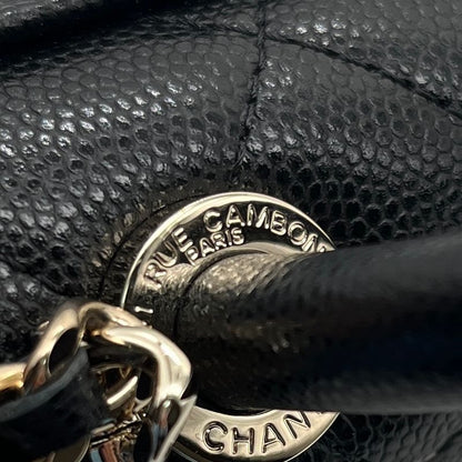 Chanel Shoulder Bag Leather Coco Handle Micro Caviar Skin Gold Hardware Black