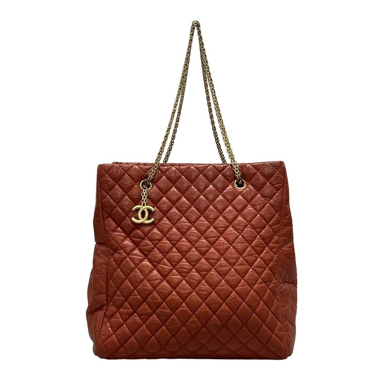 Chanel Matelasse Red Mademoiselle Chain Vintage Gold Hardware Leather Tote Bag