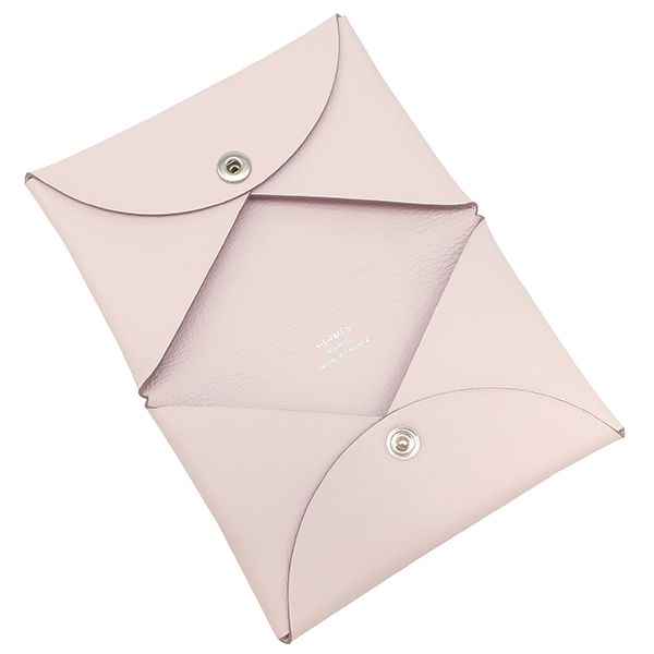 Hermes Card Case Calvi Evercolor Mauve Pale Silver Hardware U Engraved [box
