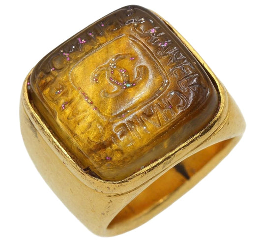Chanel Coco Mark Logo Colored Stone Square Ring No 12