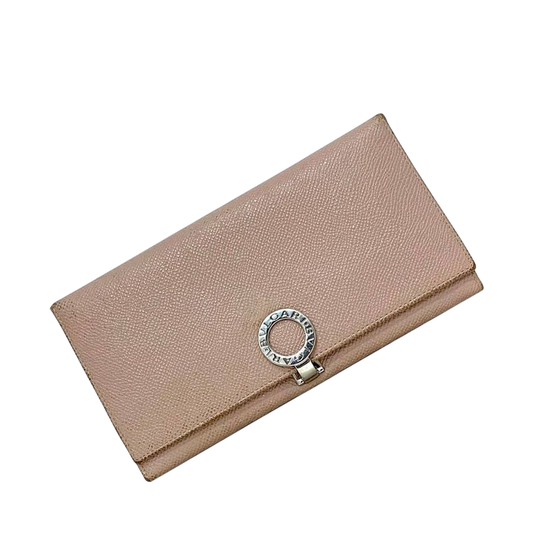 Bulgari Bifold Long Wallet Pink Beige Bvlgari Clip Leather
