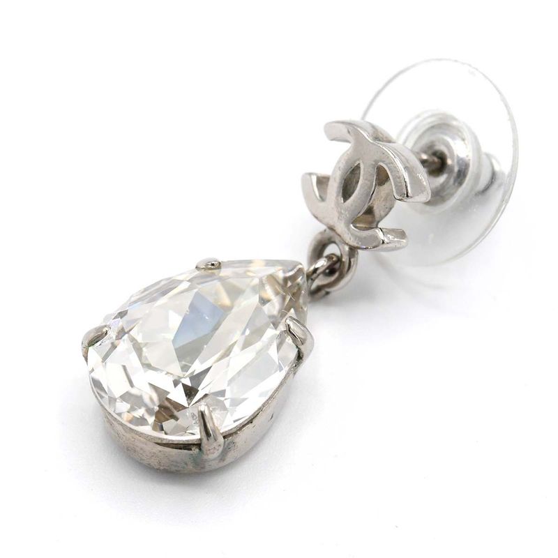 Chanel Earrings Teardrop Motif Coco Mark Bijoux Large A12V Silver Color 4.1g