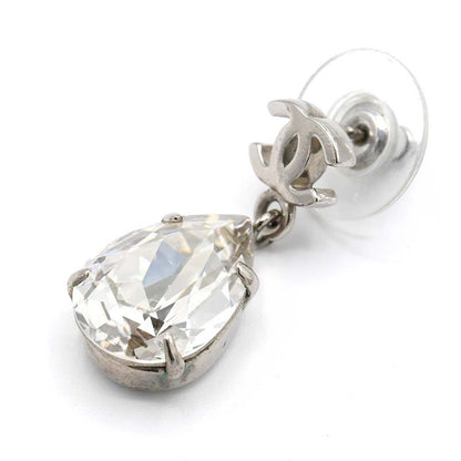 Chanel Earrings Teardrop Motif Coco Mark Bijoux Large A12V Silver Color 4.1g