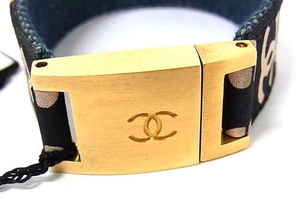 Chanel Coco Mark Canvas Bracelet Accessories Women's Black And Pink Beige
