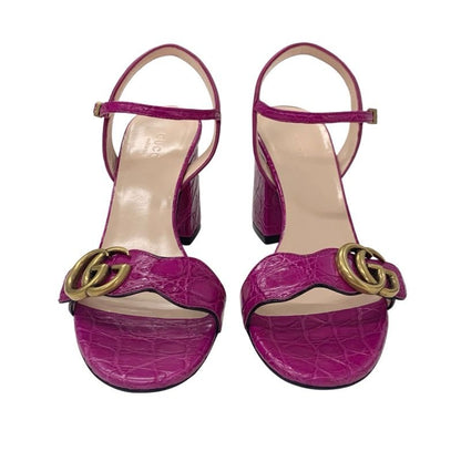 Gucci Double G Sandals Shoes Leather Purple Gold Ggmarmont Strap