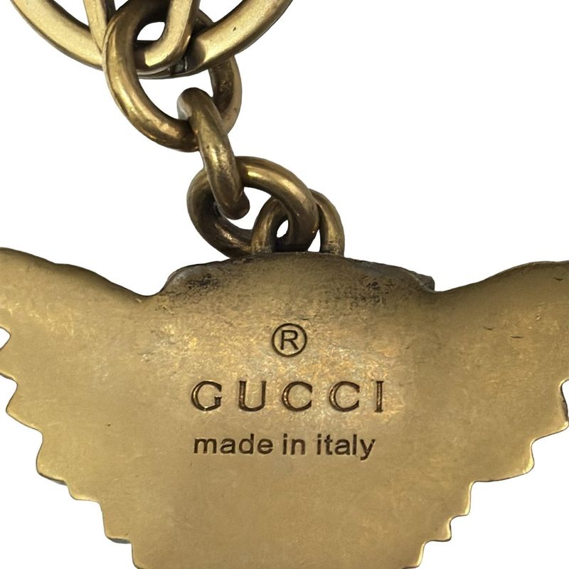 Gucci Key Holder (charm ) - Gold Ivory Clear Taiga - Head Double G Rhinestone