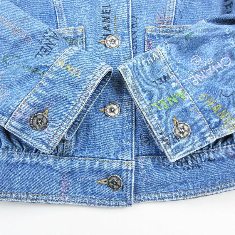 Chanel Coco Chanel 22p Logo Print Coco Mark Denim Jacket G Jean Outerwear