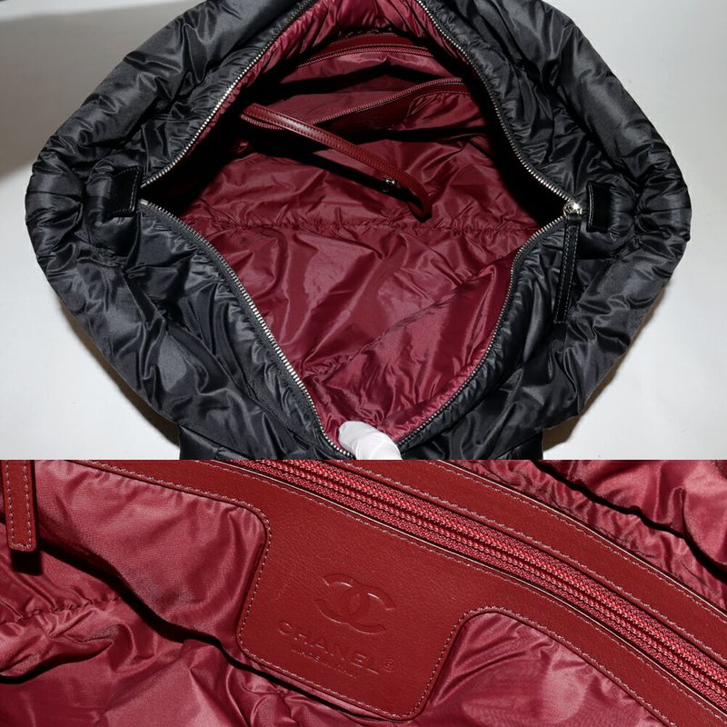 Chanel Hand Tote Bag Coco Cocoon Medium MM Nylon Calf Black X Bordeaux A48611