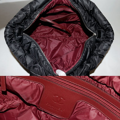 Chanel Hand Tote Bag Coco Cocoon Medium MM Nylon Calf Black X Bordeaux A48611