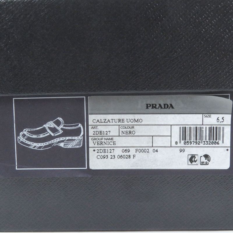 Prada Chocolate Patent Leather Triangle Logo Thick Soled Loafers Black 6.5 With