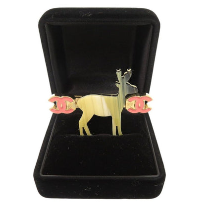 Chanel Reindeer Motif Coco Mark Metal Beige Pink Brooch 0476 Chanel