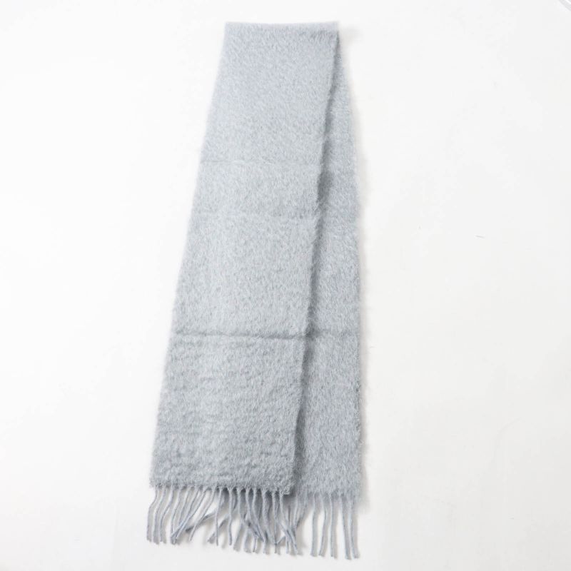 LOEWE Mohair Wool Anagram Leather Patch Fringed Scarf Gray Made In Spain