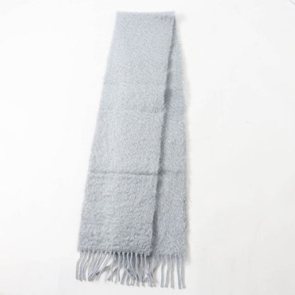 LOEWE Mohair Wool Anagram Leather Patch Fringed Scarf Gray Made In Spain