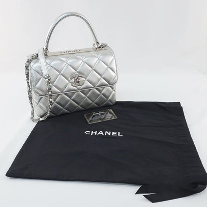 Chanel Trendy CC Top Handle Flap Bag 2WAY Shoulder Bag Silver Color