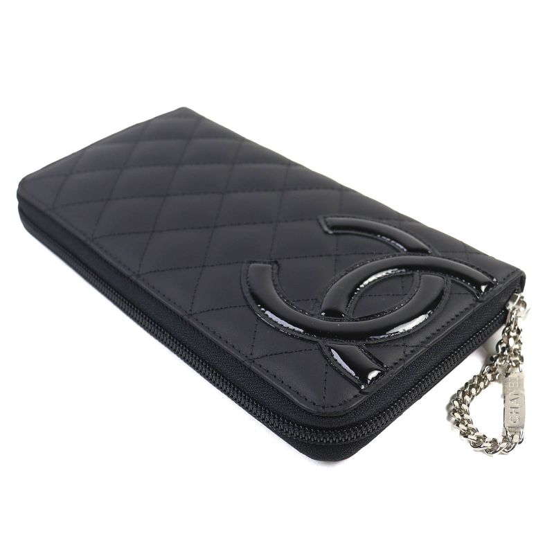 CHANEL A50078 Cambon Line Calfskin Enamel Coco Mark Round Zipper Long Wallet