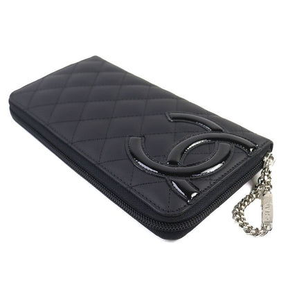 CHANEL A50078 Cambon Line Calfskin Enamel Coco Mark Round Zipper Long Wallet