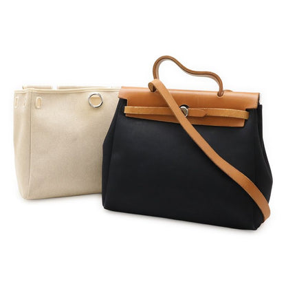 Hermes Herbag PM Handbag 2WAY Shoulder Bag Toile Ashe Toile Officine Leather