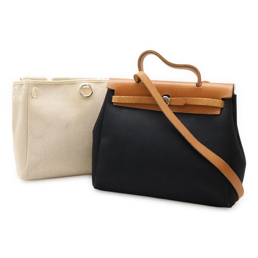 Hermes Herbag PM Handbag 2WAY Shoulder Bag Toile Ashe Toile Officine Leather