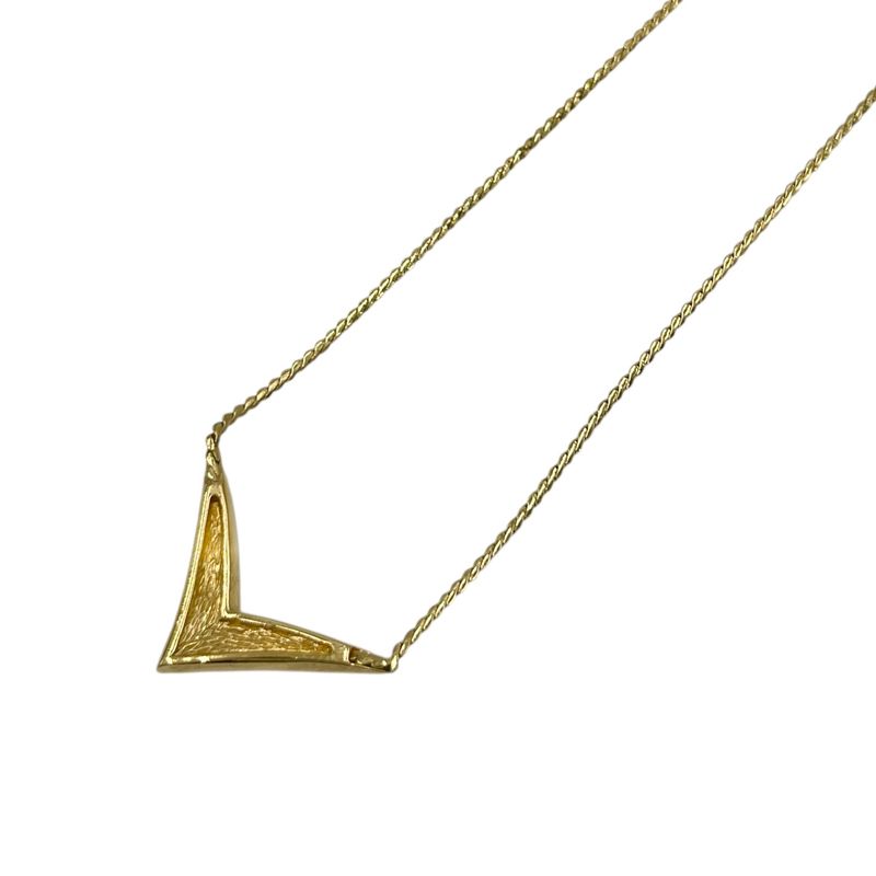 Christian DIOR Necklace Metal Rhinestone V Gold Plated Gold