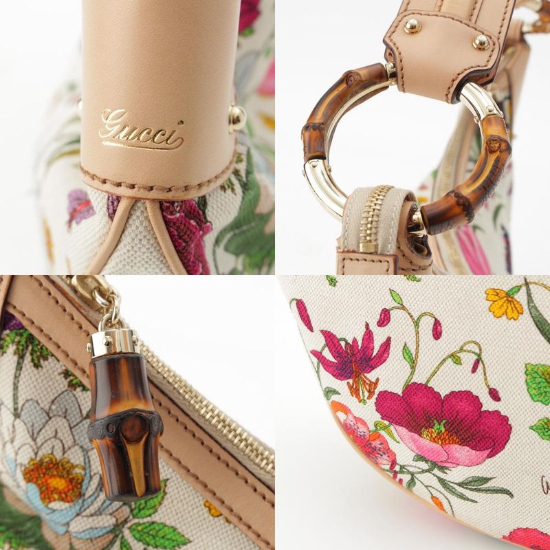 Gucci Floral Bamboo Semi One Shoulder Handbag Multicolor