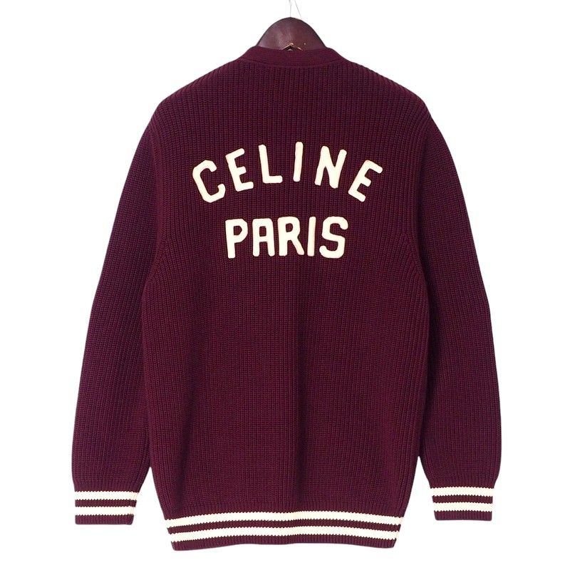 Celine Cardigan Size S (165 84A) Knit College Cardigan Logo Patch Cotton Wine