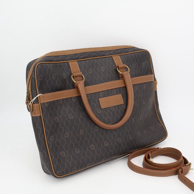 Christian DIOR Honeycomb Brown Gold Hardware PVC Business Bag