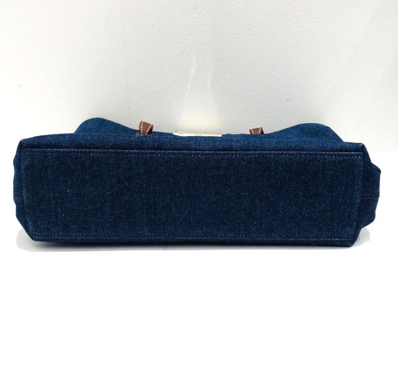 Chanel Tote Bag Denim Blue Coco Mark 5th Shoulder Bag Leather Brown Preowned