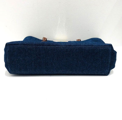 Chanel Tote Bag Denim Blue Coco Mark 5th Shoulder Bag Leather Brown Preowned