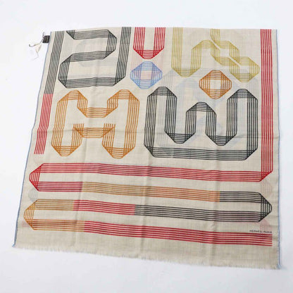 Hermes Les Rubans D'Hermes Ribbon 100% Cashmere Stole Beige Multi With Box