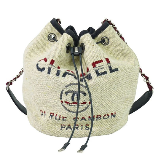 Authentic Chanel Deauville Coco Mark Chain Drawstring Shoulder Bag Pochette