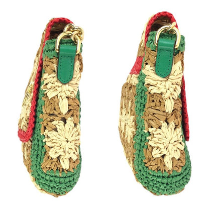 Gucci GG Marmont Beige Gold Hardware Raffia 574433 Chain Shoulder Bag Pochette