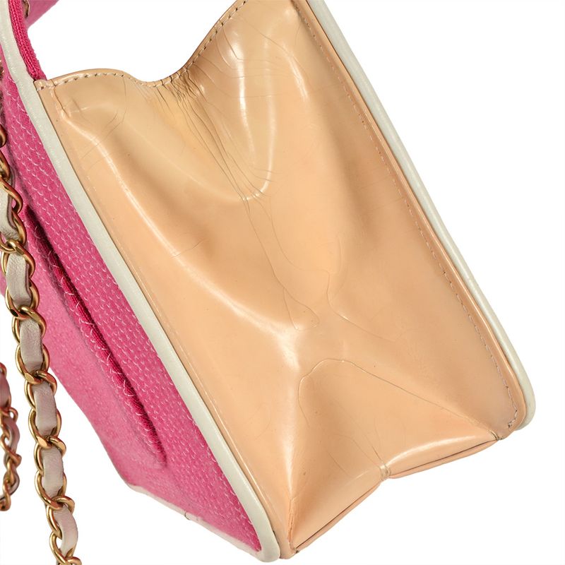 Chanel Micro Quilted Chain Shoulder Bag Jersey Pink Gold Hardware Coco Mark